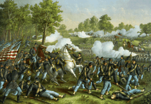 19th century lithograph of the Battle of Wilson's Creek