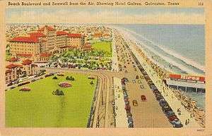 Seawall Boulevard and the Hotel Galvez in the 1940s