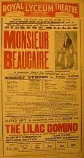 theatre poster advertising Monsieur Beaucaire, one of Messager's stage works, among other pieces, at the Lyceum Theatre, Edinburgh