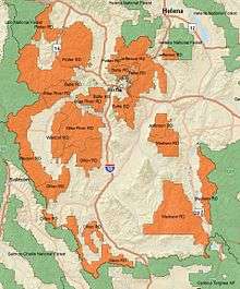 A map of Beaverhead-Deerlodge National Forest with ranger districts and surrounding forests labelled