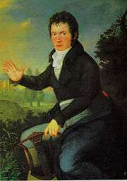 A painting depicting Beethoven with a lyre-guitar.