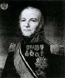 Portrait shows Nicolas Beker with thinning hair in a dark military uniform with medals.