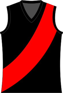 black sleeveless jumper with wide red diagonal stripe