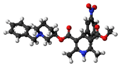 Ball-and-stick model of the benidipine molecule