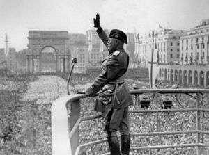 Benito Mussolini saluting crowd