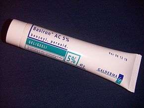 A tube of the common acne vulgaris treatment benzoyl peroxide