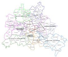 Multicoloured map of Berlin's boroughs and subdivisions