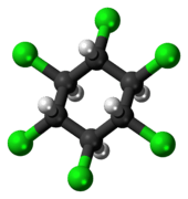 Ball-and-stick model of the beta-hexachlorocyclohexane molecule