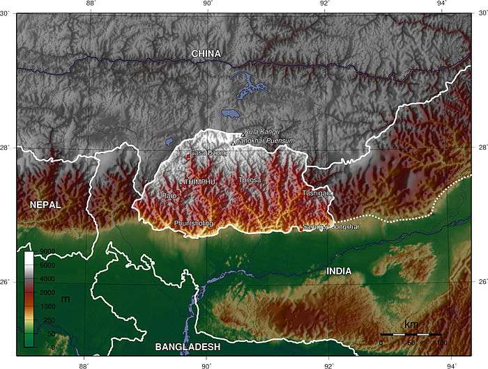 Mountains and valleys dominate the topography of Bhutan.
