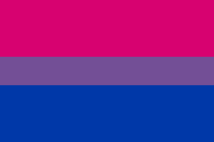 Tricolor flag: wide horizontal pink and blue bars surrounding a narrower lavender bar