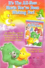 Below either side of the tagline (at top),Funshine Bear and Good Luck Bear are sitting on clouds; at the bottom of the poster, Wish Bear hugs Twinklers. On the DVD cover for the film (at centre right), she waves to the camera while five others are floating in the background.