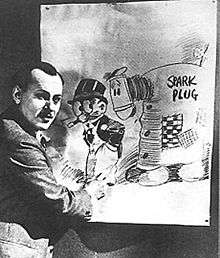 Photograph of Billy DeBeck drawing a picture of Barney Google and Spark Plug