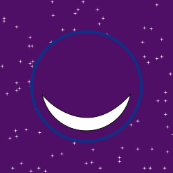 Purple firmament, with blue circle and white crescent