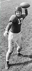 Bob Cowan pictured with a football in his hand ready to throw, from his Indiana University years