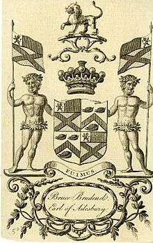 A Bookplate showing an early Brudenell-Bruce coat of arms.