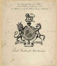 A bookplate showing the coat of arms of Lord Frederick FitzClarence