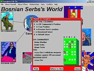 Screenshot illustrating the use of confrontation analysis in a role play written by Professor Nigel Howard in a computer-aided role play depicting the Siege of Sarajevo