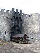 Burnt out castle gate and battering ram