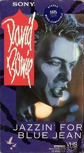 The cover of the VHS video box, showing 1984-era Bowie singing in character make-up as "Screaming Lord Byron"