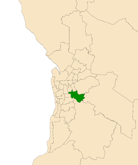 Map of Adelaide, South Australia with electoral district of Bragg highlighted