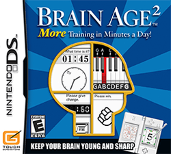 A video game cover art. The outline of a head, separated into four sections, each depicting different activities found in the game.