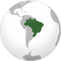 Globe focused on South America with Brazil highlighted in green