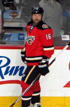 McGrattan skates along the boards during a pre-game warmup.