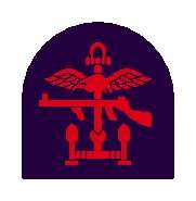 Insignia of Combined Operations units it is a combination of a red Thompson submachine gun, a pair of wings, an anchor and mortar rounds on a black backing.