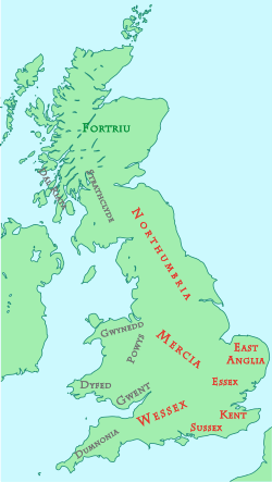 Map of Great Britain showing the various ancient kingdoms
