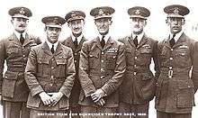 Six uniformed military officers stand in line, the image has a caption, 'British Team for Schneider Trophy Race, 1929.