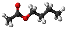 Ball-and-stick model of the butyl acetate molecule