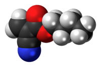 Space-filling model of the butyl cyanoacrylate molecule