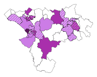 Map of UKIP candidates and vote share, scattered across urban and rural seats.