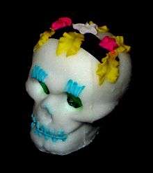 Sugar skull given for the Day of the Dead, made with chocolate and amaranth from Mexico
