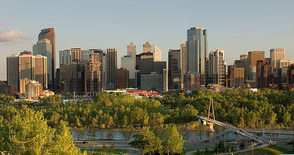 The Calgary skyline, as seen from Prince's Island Park