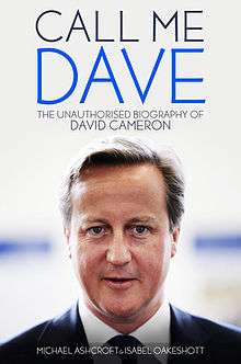 Cover of book showing title, with "Dave" in outsize letters, and authors' names, and a head and shoulders portrait of Cameron.