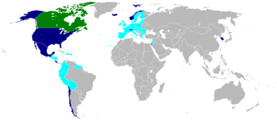 world map of nations with Free Trade Agreements with Canada