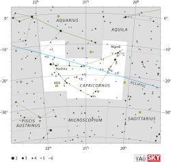 Diagram showing star positions and boundaries of the Capricornus constellation and its surroundings
