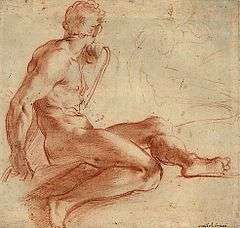 Drawing of a man sitting with crossed legs