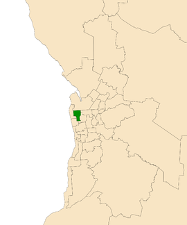 Map of Adelaide, South Australia with electoral district of Cheltenham highlighted