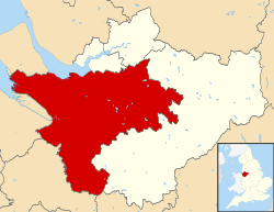Cheshire West and Chester highlighted in red on a beige political map of Cheshire