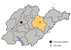 Map of present-day china with approximate location of Weixian indicated