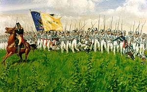 Painting of American General Winfield Scott leading his infantry brigade forward during the Battle of Chippawa
