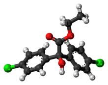 Ball-and-stick model of the chlorobenzilate molecule
