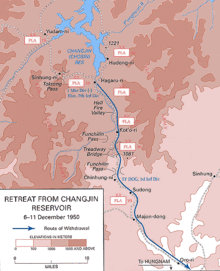 A map showing the withdrawal of a military force south along a river