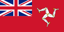 Red flag with triskelion to right of the Union Flag in top-left quarter.