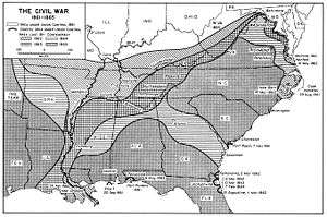 A map of the U.S. South showing shrinking territory under rebel control.