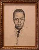 Framed sketch of African-American man with medal of honor