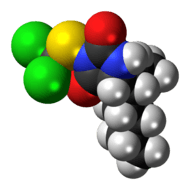 Space-filling model of the clodantoin molecule