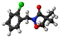 Ball-and-stick model of the clomazone molecule